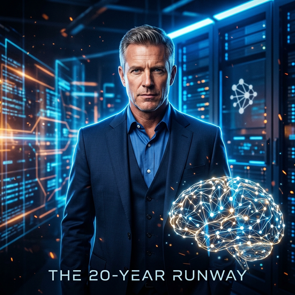 High-resolution cinematic corporate tech portrait of a visionary business executive representing deeptech hardware development in India.