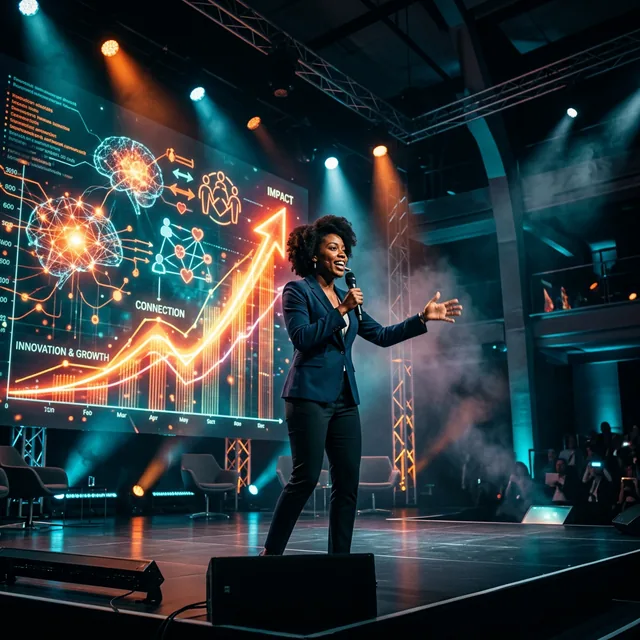 Startup Founder Pitching on Stage