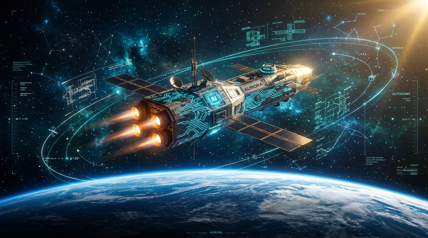 World Space Week 2026: AI-powered spacecraft orbiting Earth with neural network overlays and autonomous navigation systems