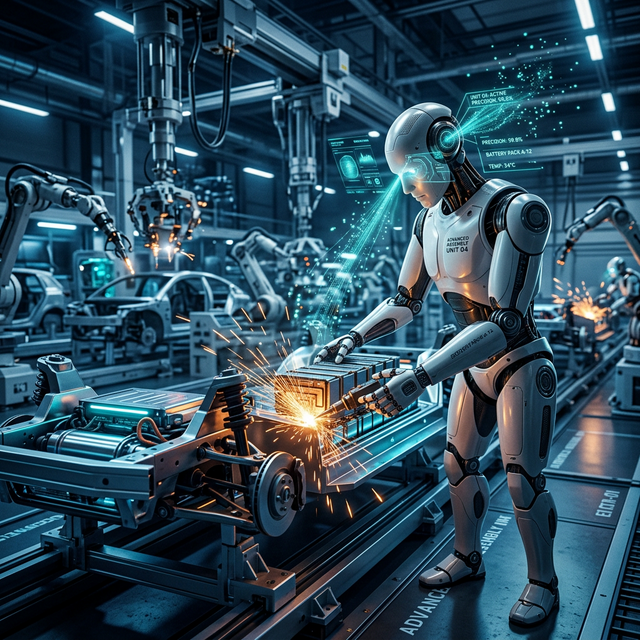 Humanoid robot in an EV factory