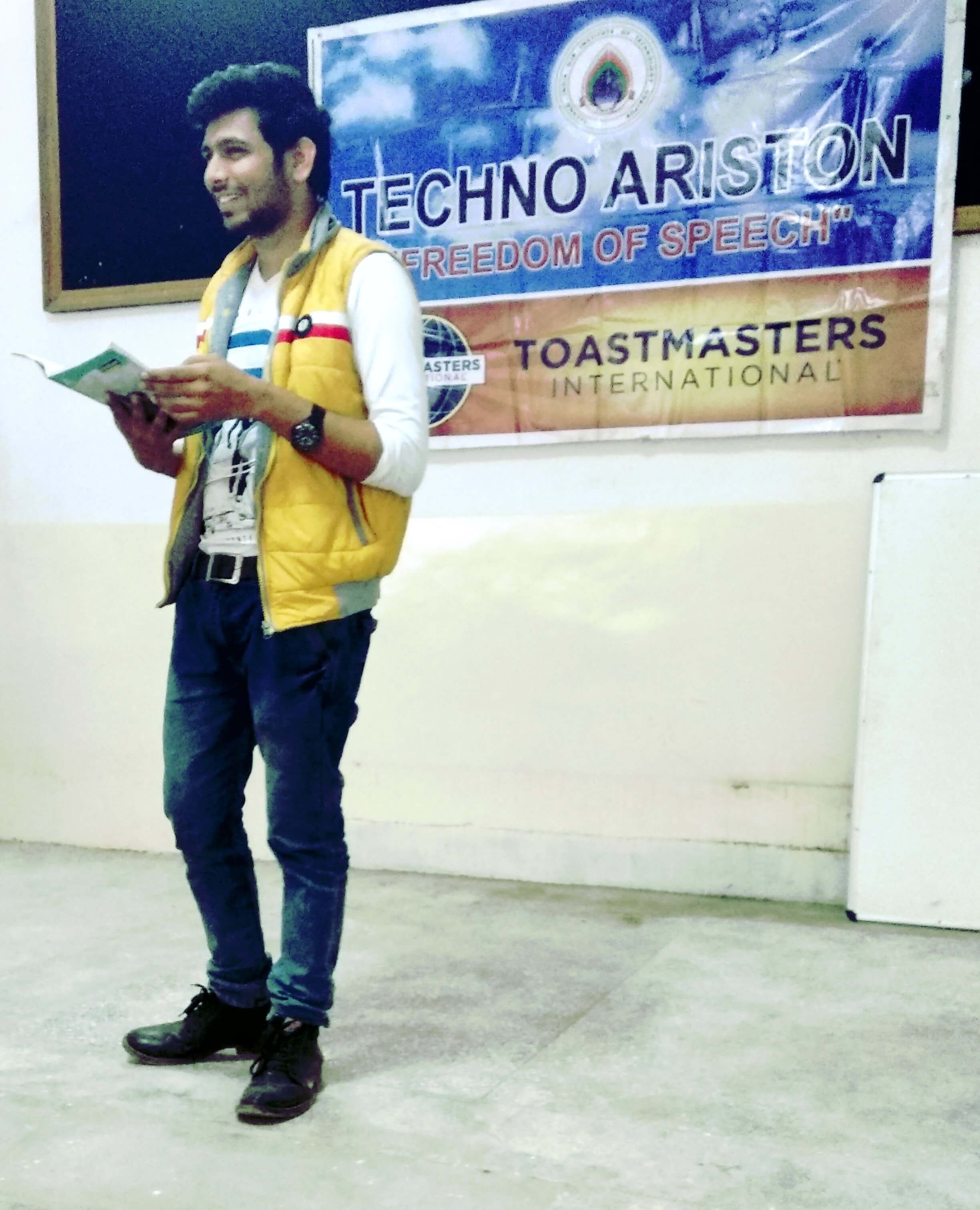 Ritwik Joshi speaking at Toastmasters during college days