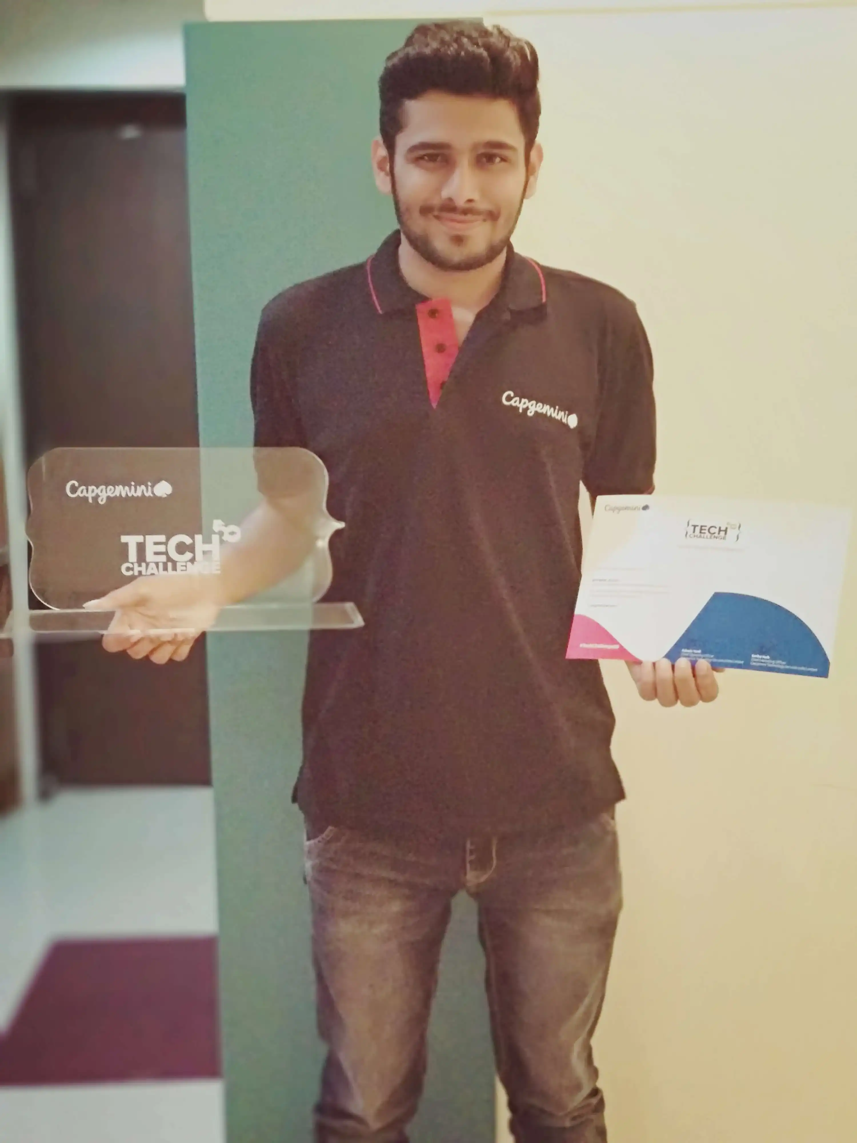 Ritwik winning IBM Watson Challenge at Capgemini TechChallenge50
