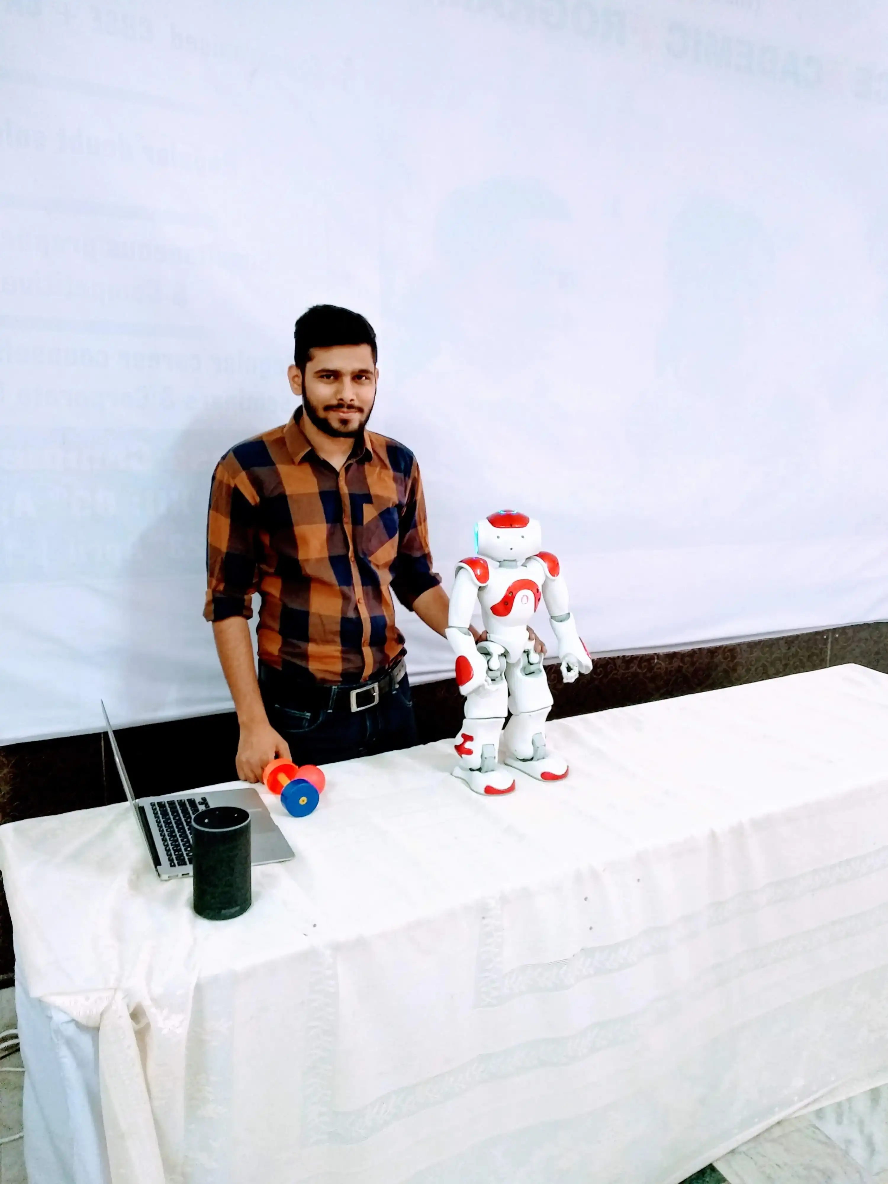Ritwik showcasing NAO at Tech Fair